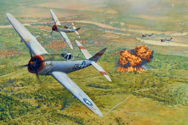Amerykańskie myśliwce-bombowce na niebie
