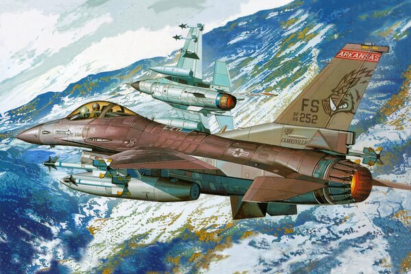 Ein F-16-Kämpfer. Grafische Zeichnung