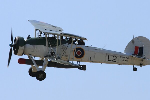 Flugzeug fairey swordfish fliegt in den Himmel