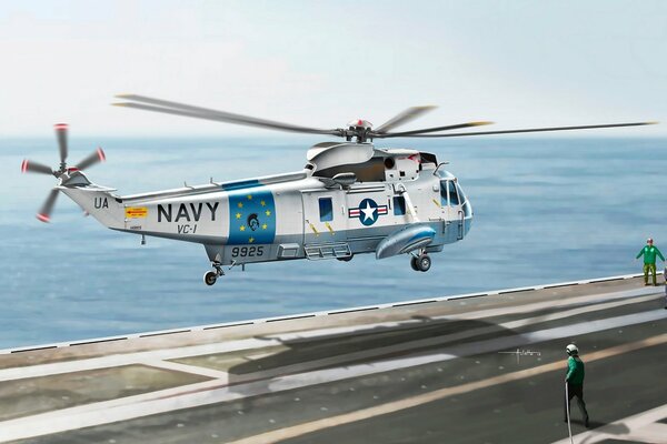 Art drawing of the deck-mounted American helicopter sea king