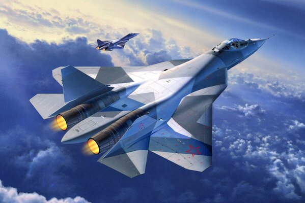 Arte de primera línea ruso avión de combate T-50