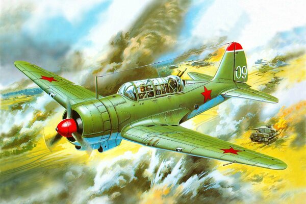 Disegno artistico aereo sovietico su-2