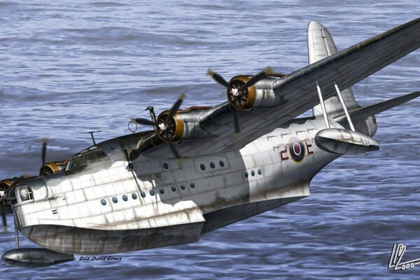 Un hydravion de courte durée ww2 en vol au-dessus de l océan