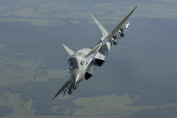 A Russian plane flying in the clouds