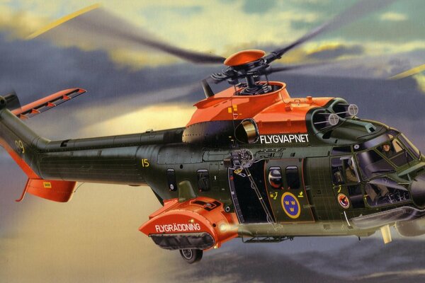 Military Helicopter with two turboshaft engines