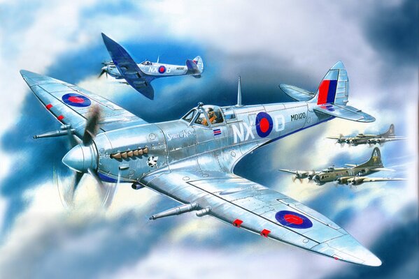 Figura de arte aviones de combate de cuatro motores ingleses
