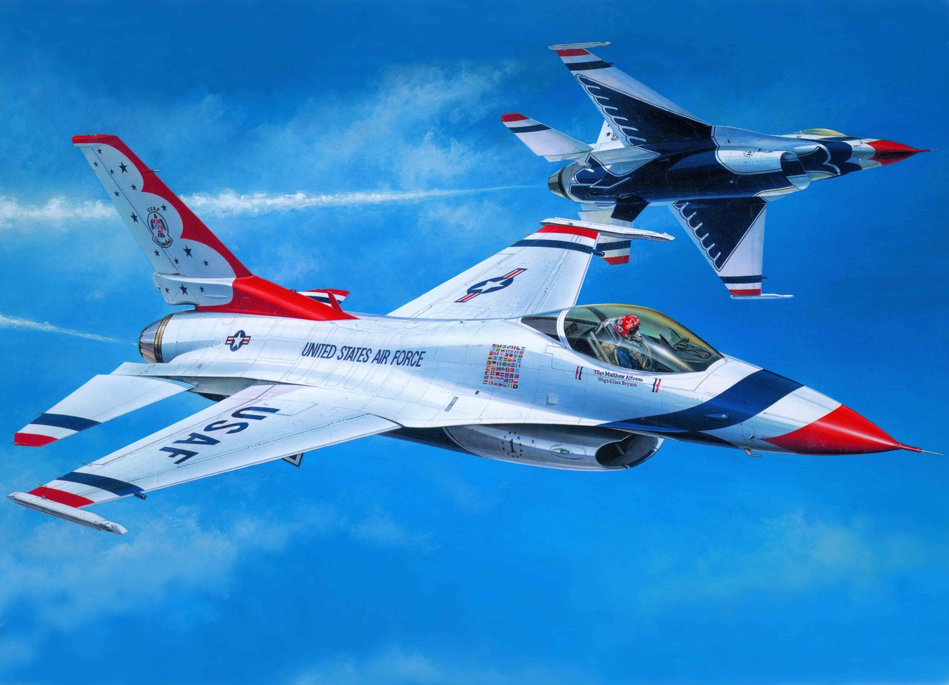 art plane f-16c fighter tanderberds thunderbirds puffins demo aerobatic squadron air force united states air demonstration squadron