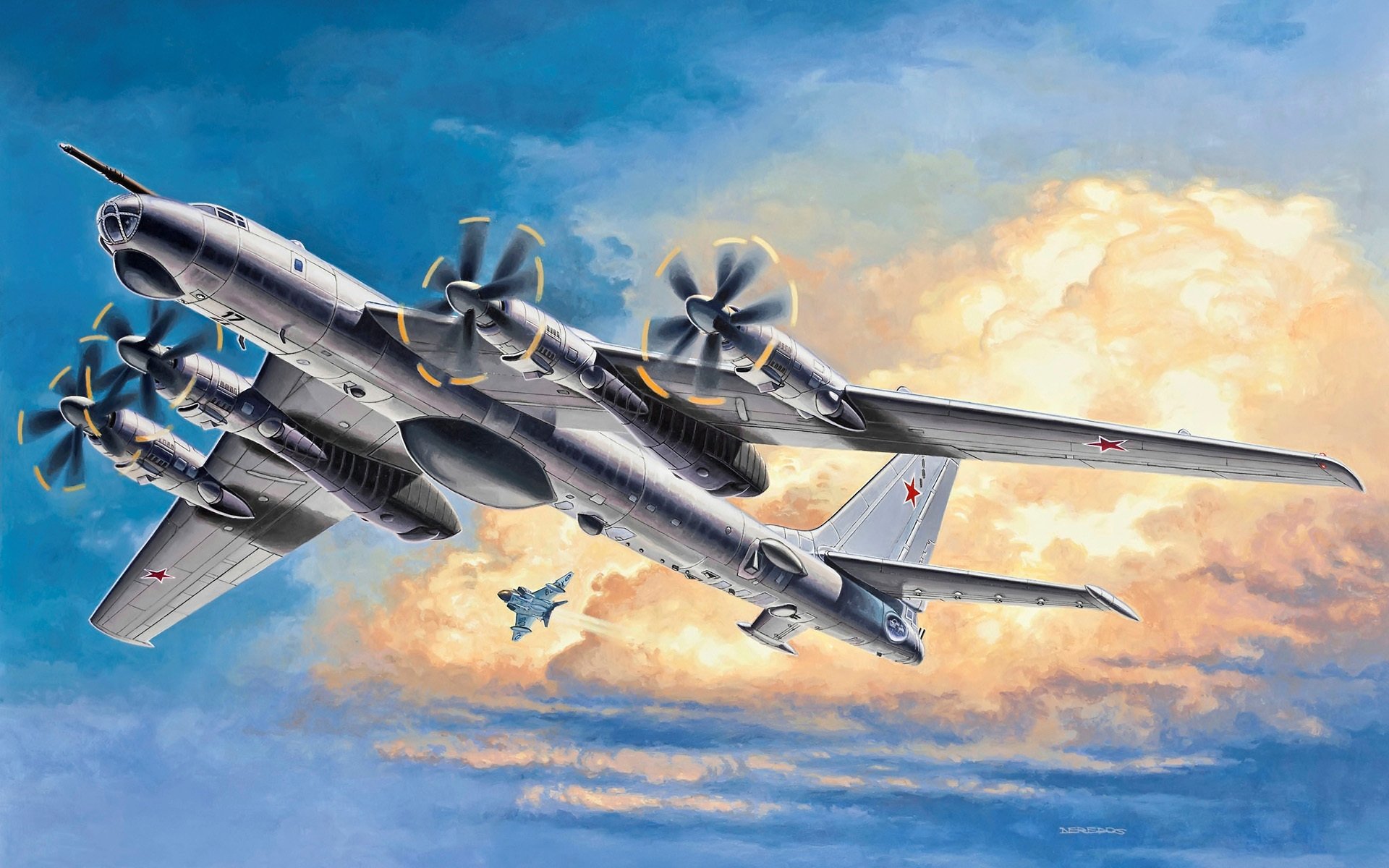 art avion tu-95ms ours soviétique turbopropulseur stratégique intercontinental bombardier porte-fusée le plus le plus rapide hélicoïdal dans le ciel