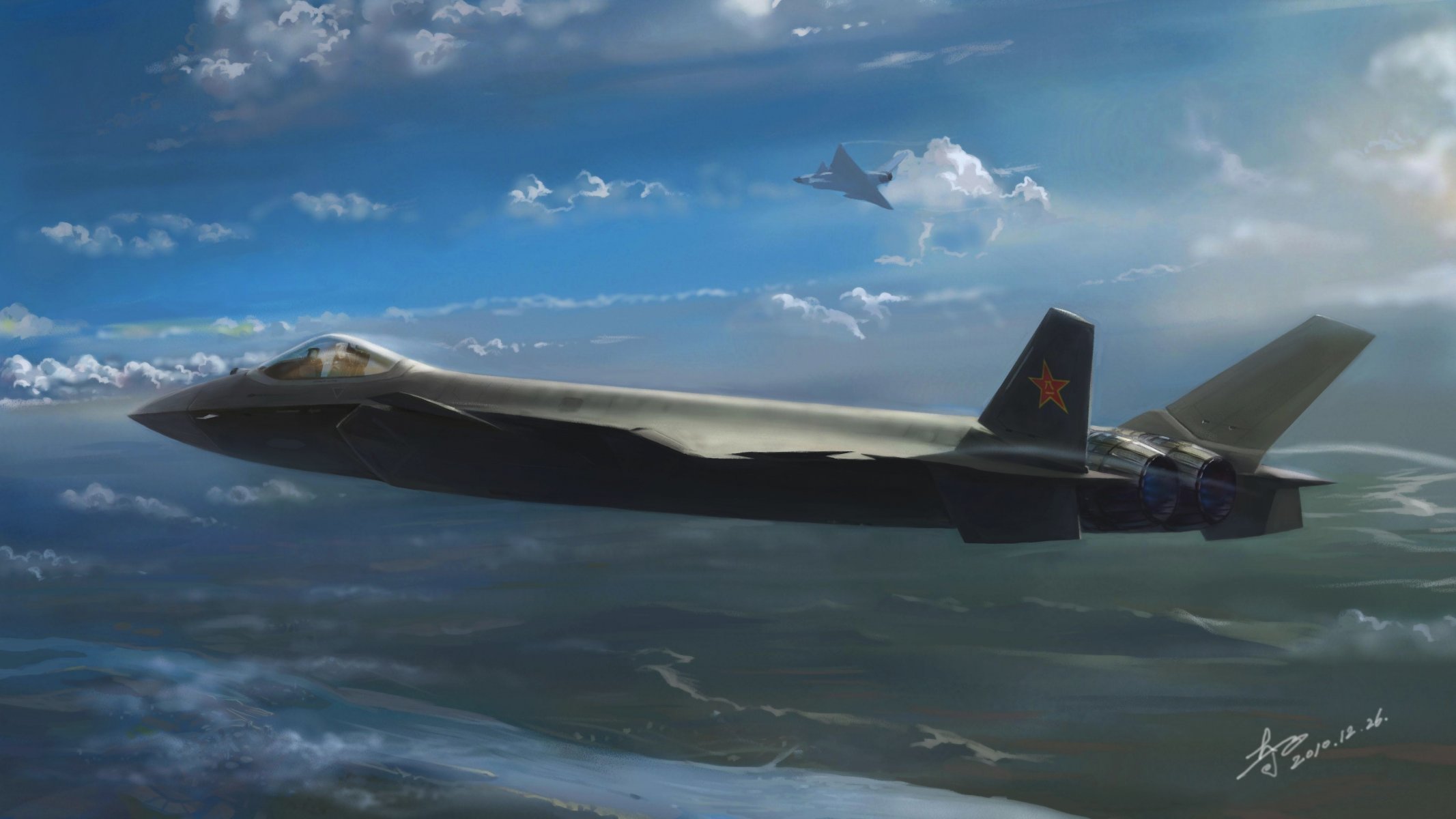 chengdu j-20 myśliwiec czarny orzeł wielozadaniowy shenyang aircraft corporation siły powietrzne chiny rysunek niebo ziemia