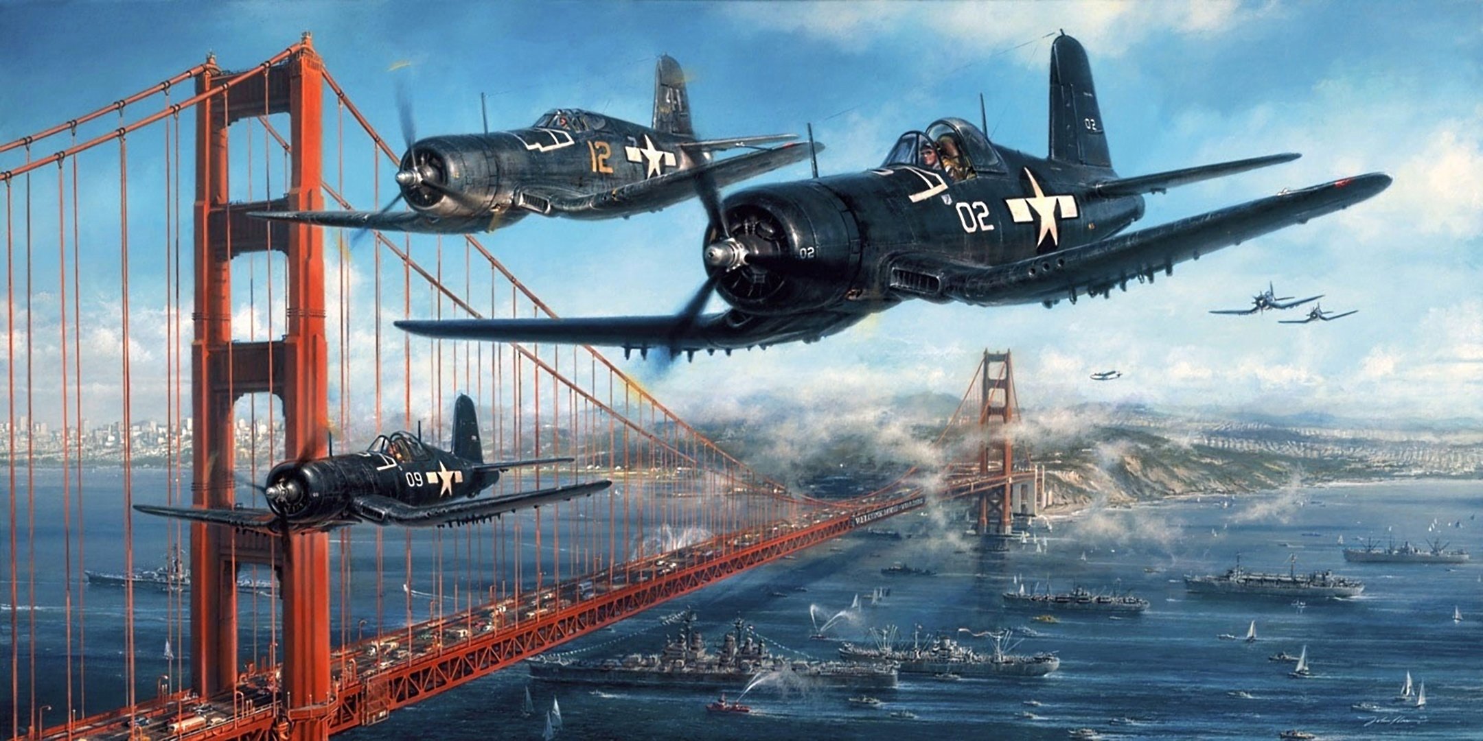 drawing john D. shaw aircraft carrier-based fighter chance vout f4u corsair chance vout f4u corsair us air force strait golden gate bridge ship