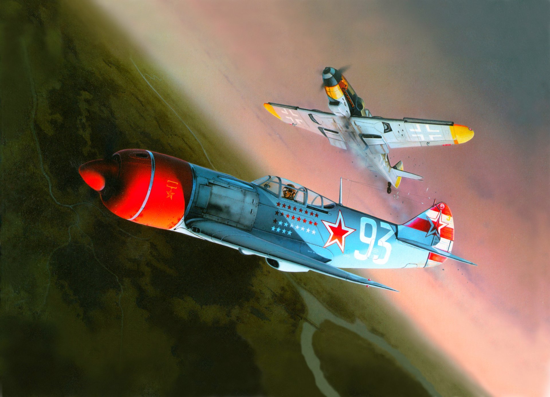 dibujo combate combatientes la-7 lavochkin messerschmitt