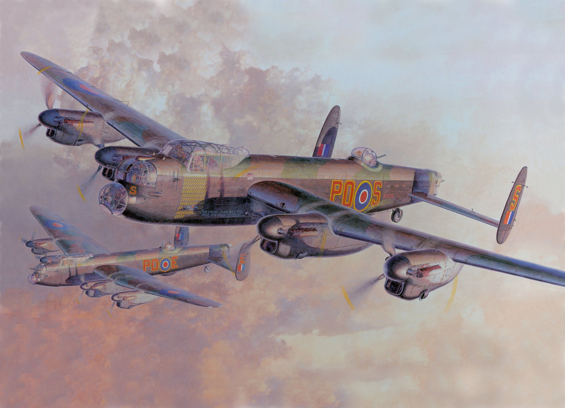 rysunek brytyjski ciężki czterosilnikowy bombowiec avro aircraft . typ 683 lancaster w mk . 1 air force raf