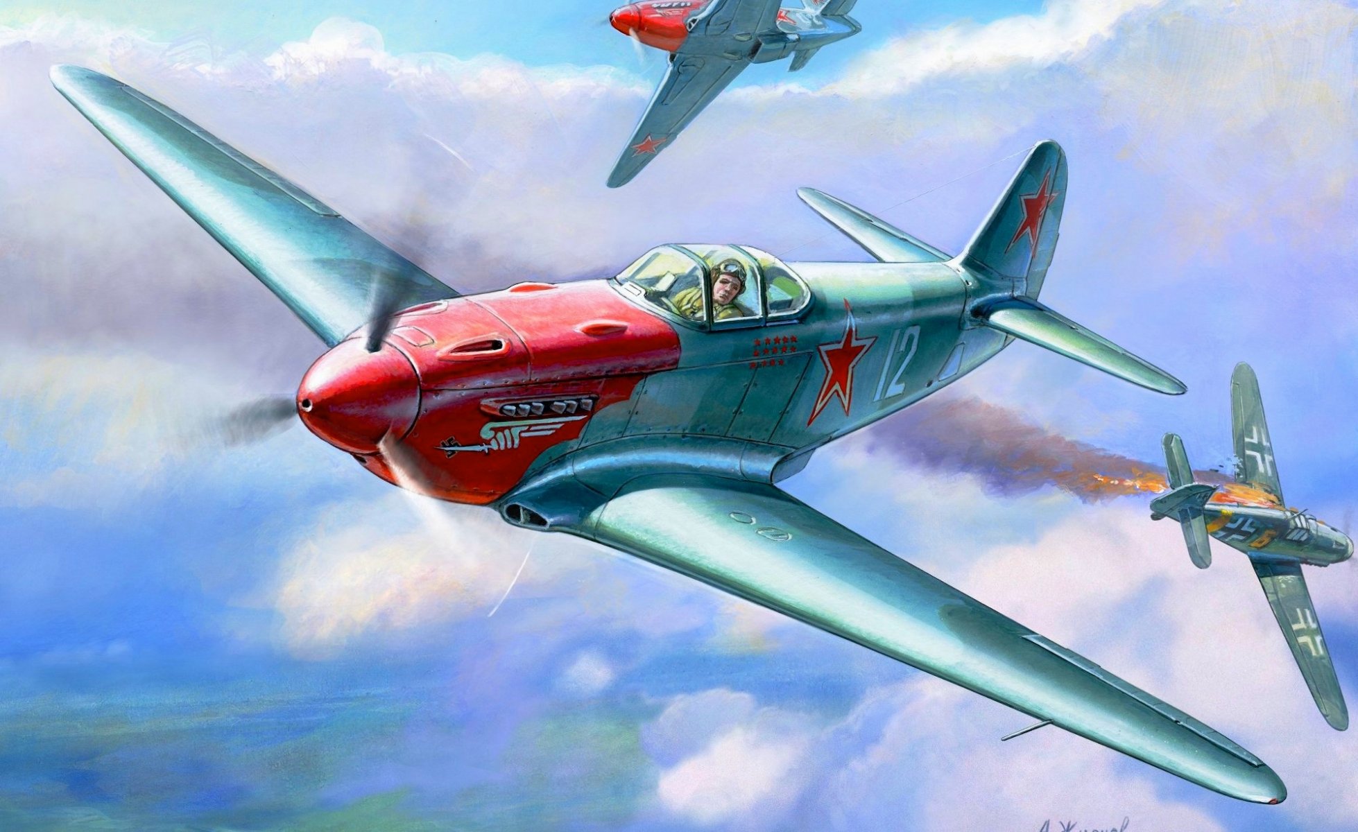 dessin zhirnov combat aérien avion combattant yak-3 okb yakovlev urss seconde guerre mondiale