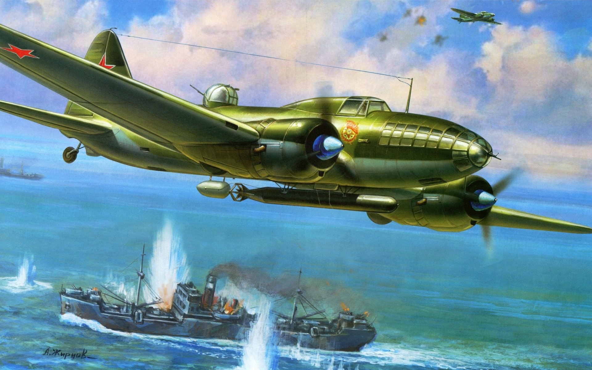 dibujo zhirnov avión bombardero il-4 ilyushin