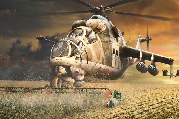 Immagine di un aereo militare che raccoglie grano