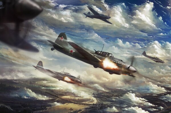 Ataque de aviones de ataque durante la segunda guerra mundial