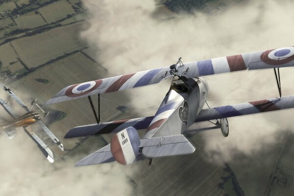 Avion français dans le ciel au-dessus des champs