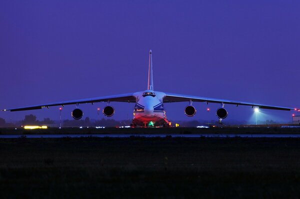 Transport plane Ruslan is coming in for landing.