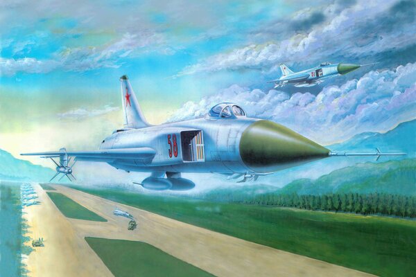 Art Soviet fighter on the SU-15 runway