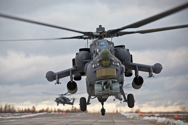 Russian attack helicopter takes off