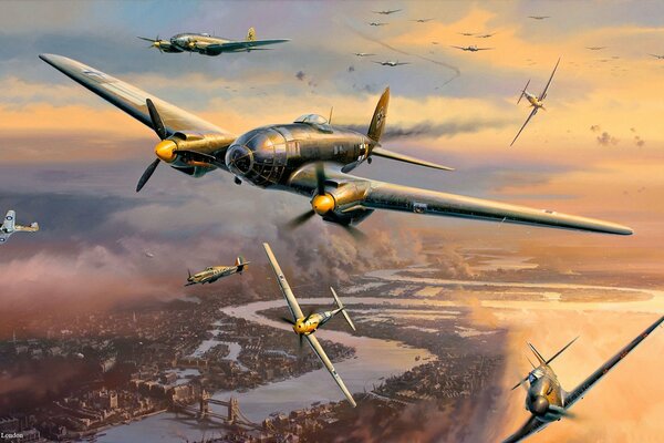 Bataille aérienne de la seconde guerre mondiale impliquant des avions allemands et britanniques