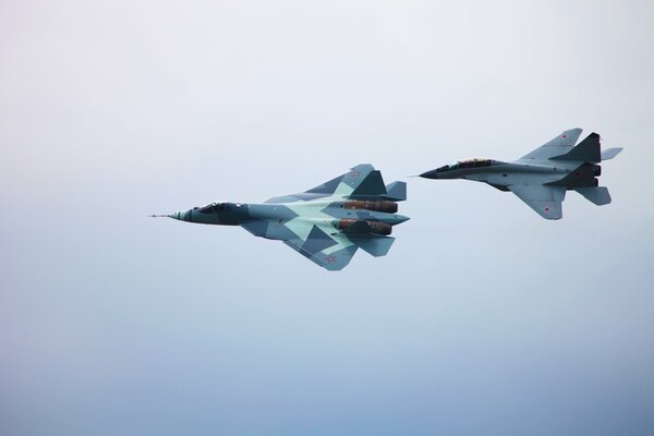 Two legendary T-50 and mig-29m2 aircraft