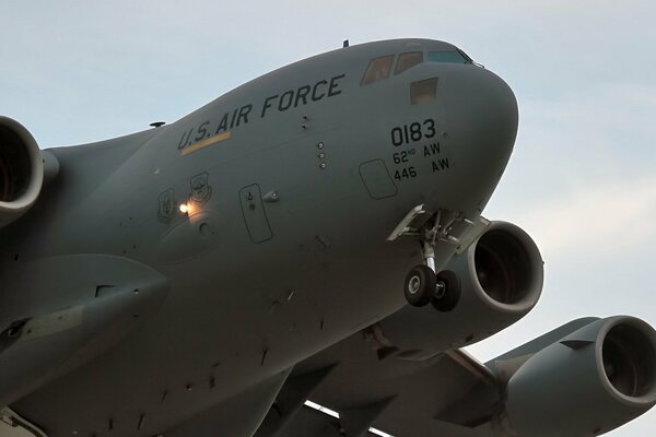 Airplane close-up against the sky