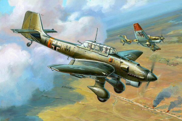 Art image of a dive bomber aircraft