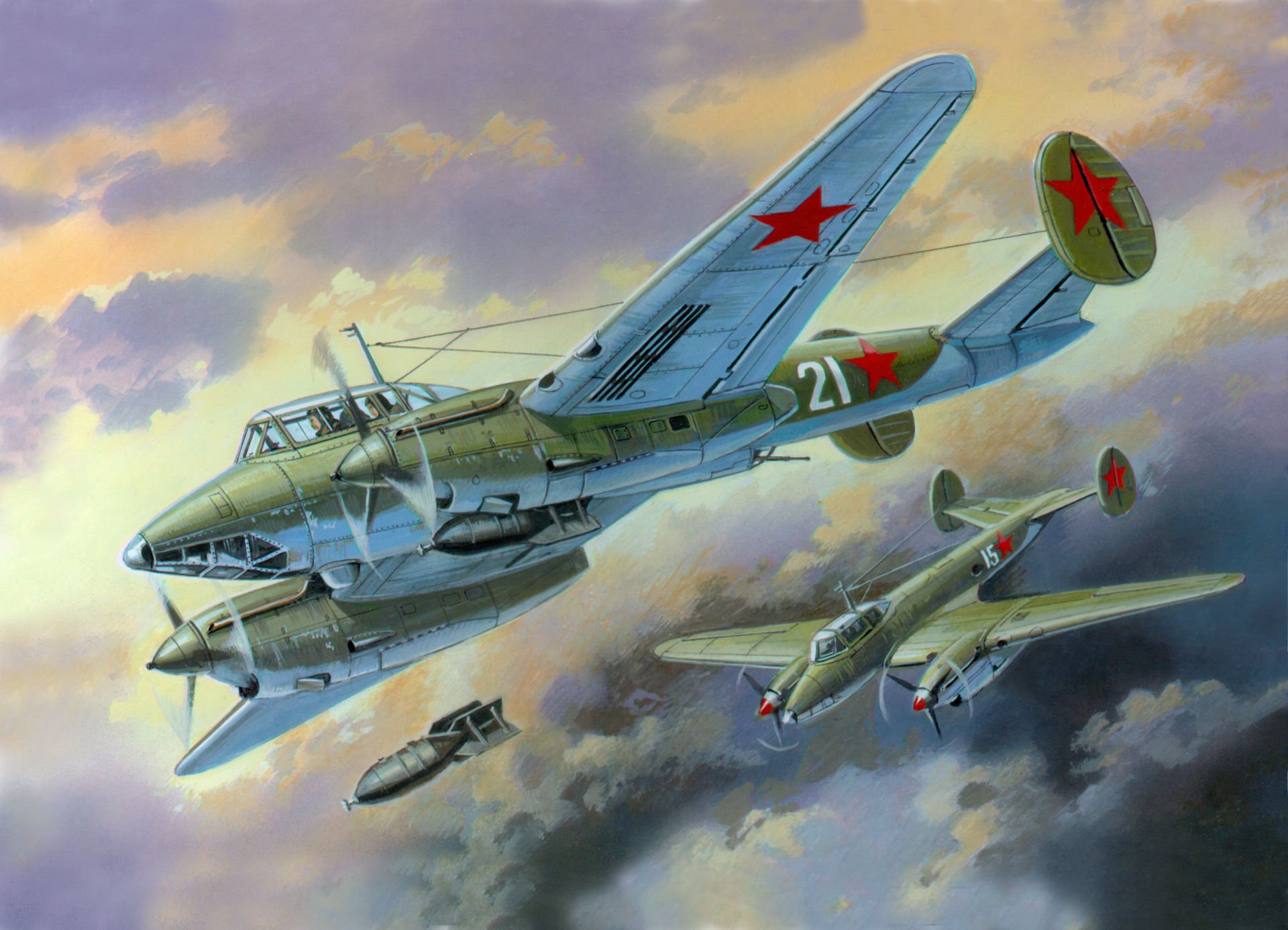 pe-2 dessin bombardiers raid piqué