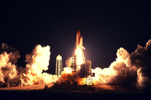 Launch of the shuttle rocket at the cosmodrome