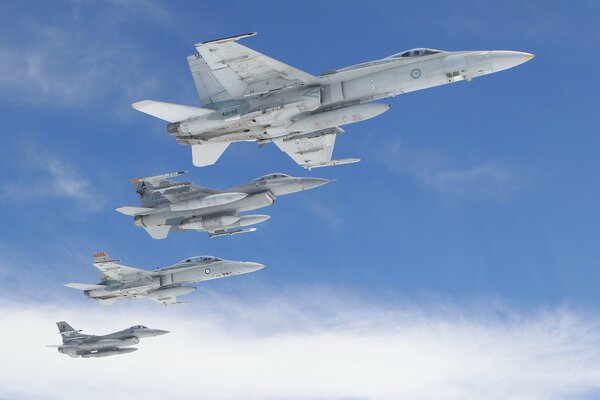 Grupo de aviones de combate en orden de combate