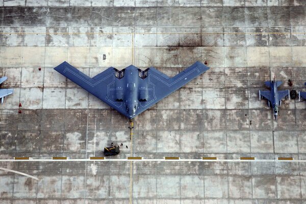 Jagdflugzeuge. Draufsicht auf dem Flugplatz