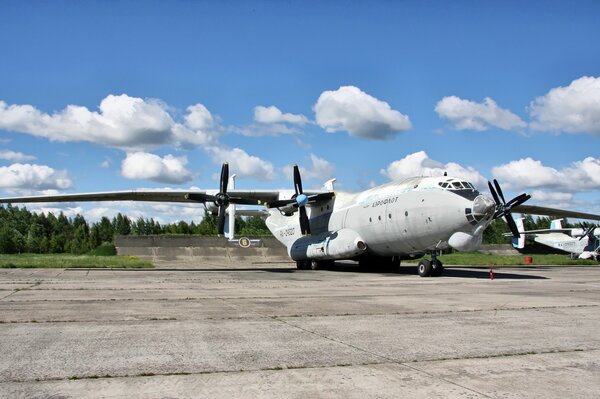 Припаркованный транспортный грузовой самолёт АН-22