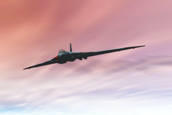 Bomber aircraft on a pink sky background