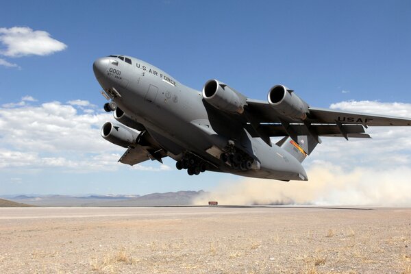 Landing in the desert cargo plane