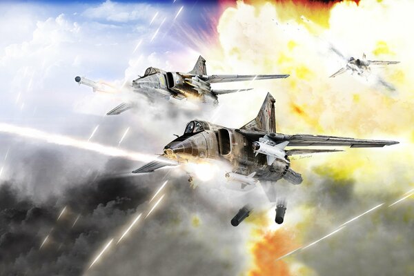 Niebiański atak dwóch myśliwców pod chmurnym kocem