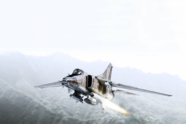 Mig 27 k im Flug über den Wolken