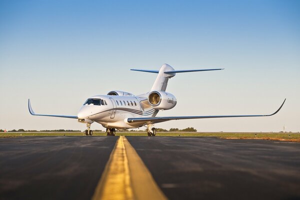 Passenger business jet on the runway