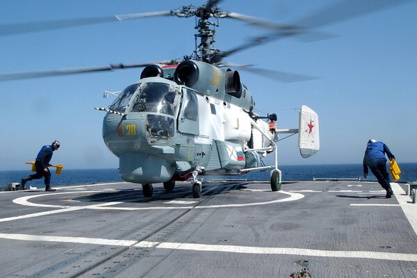 Russian Navy ka 27 helicopter on the ship