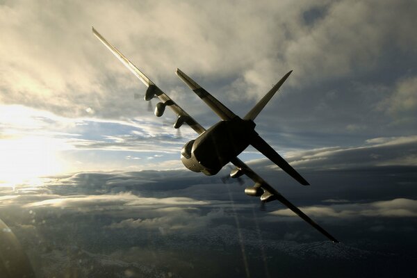 Military transport aircraft in the sky