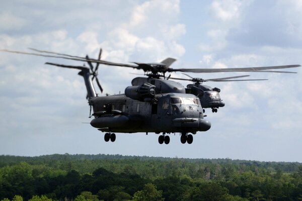 Hubschrauber bei Übungen im Wald