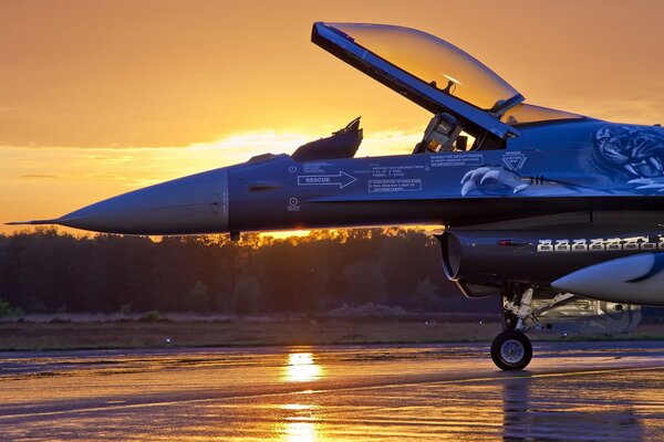 Cabin and chassis on the background of a golden sunset