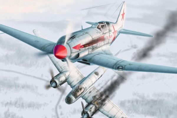 The battle of planes in the open sky in winter mig-3, Junkers, ju -88