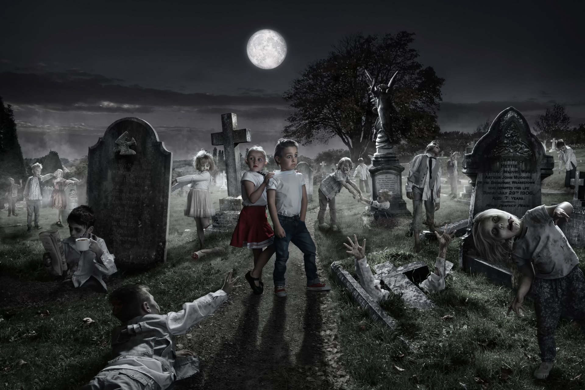 happy halloween cemetery night