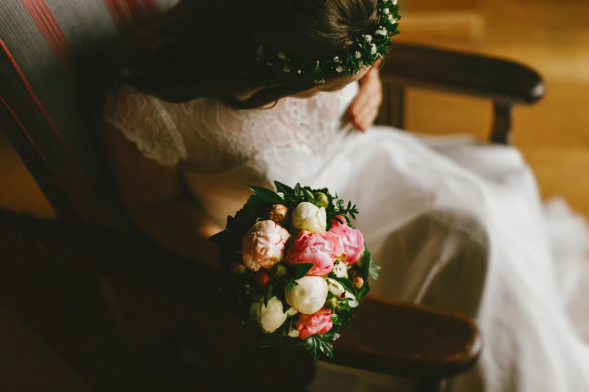 novia boda ramo de peonías