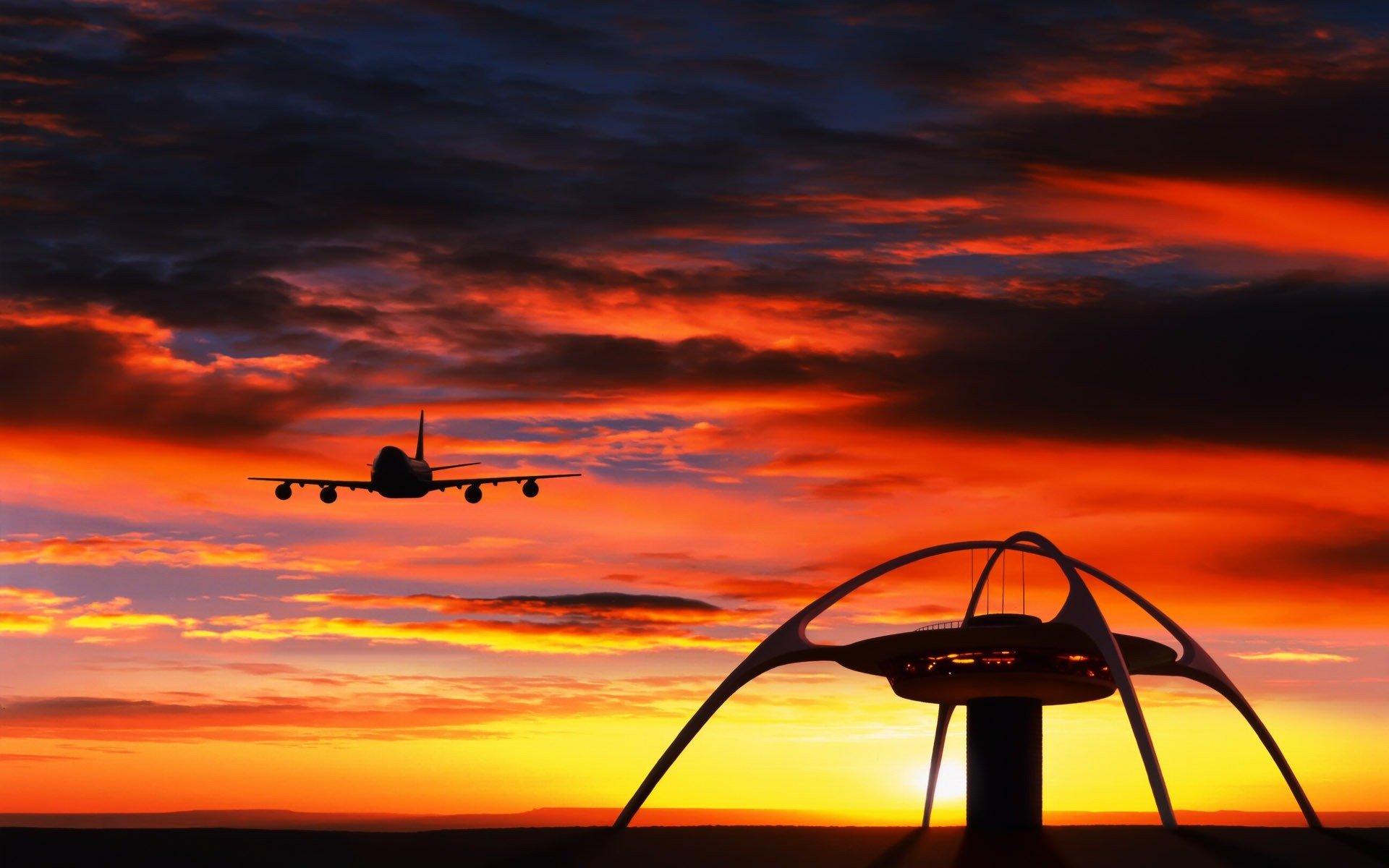 abend flugzeug lufthafen himmel wolken