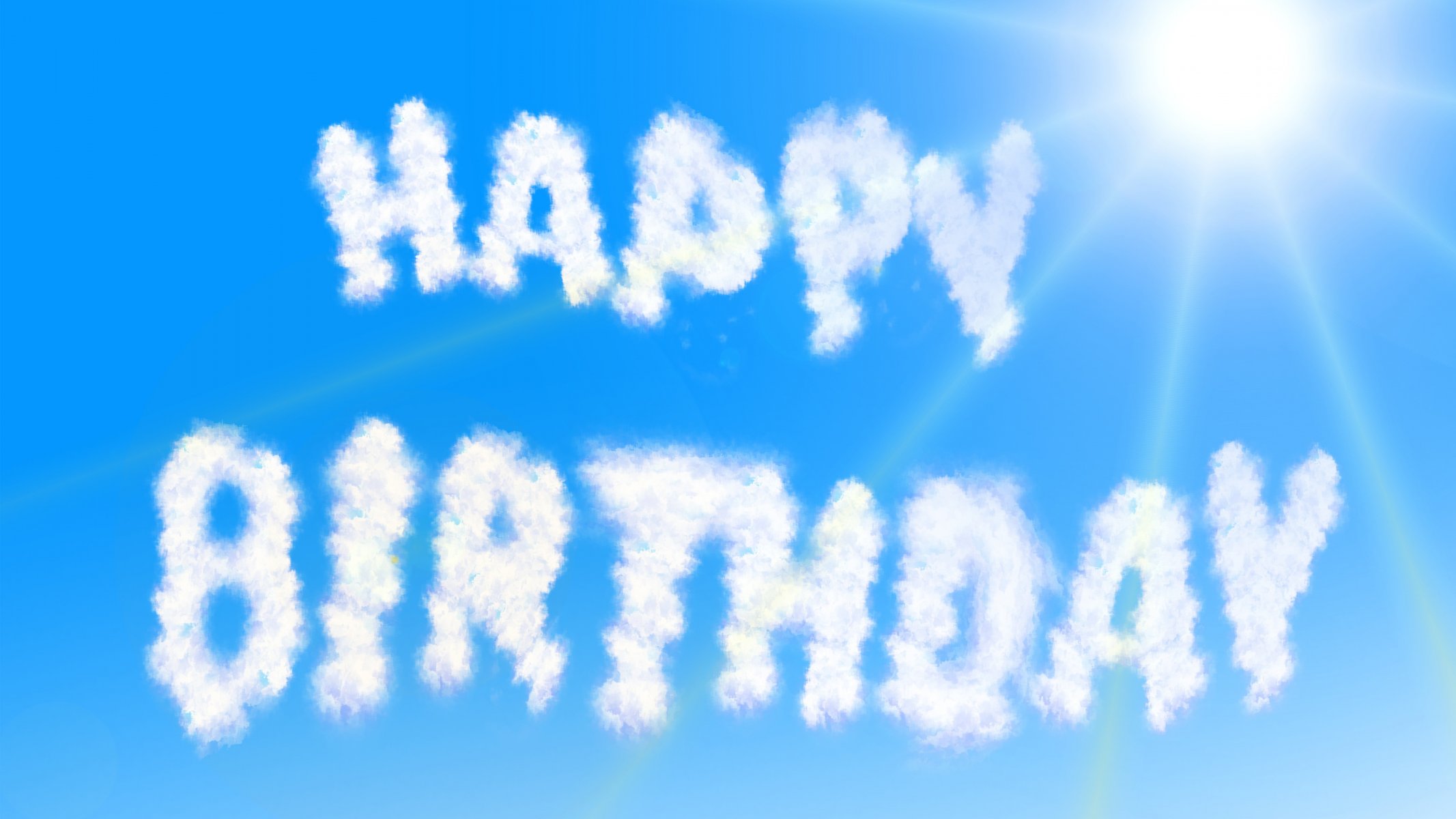 alles gute zum geburtstag geburtstag himmel blau sonne strahlen wolken inschrift