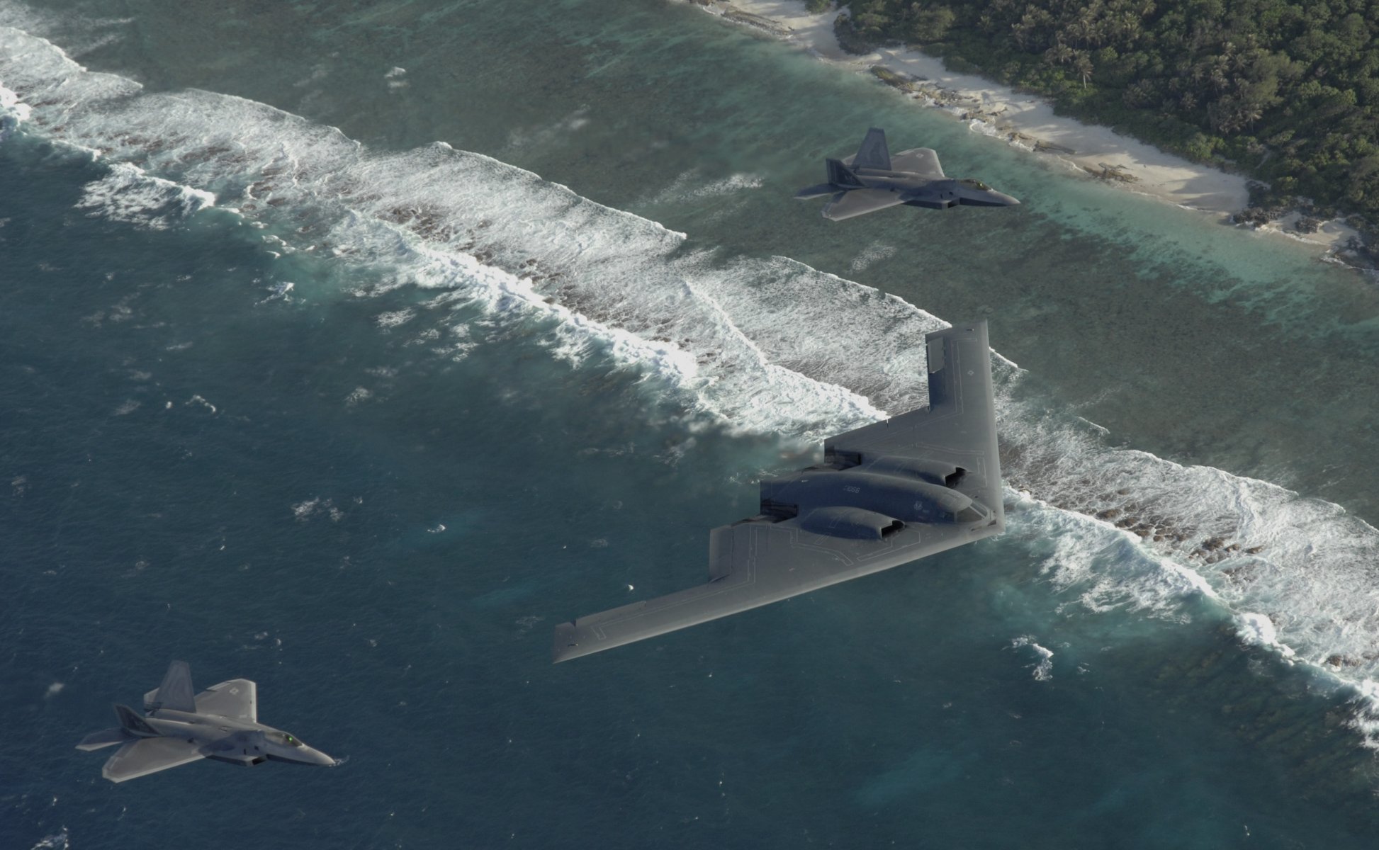 deux f22 b-2 pacifique