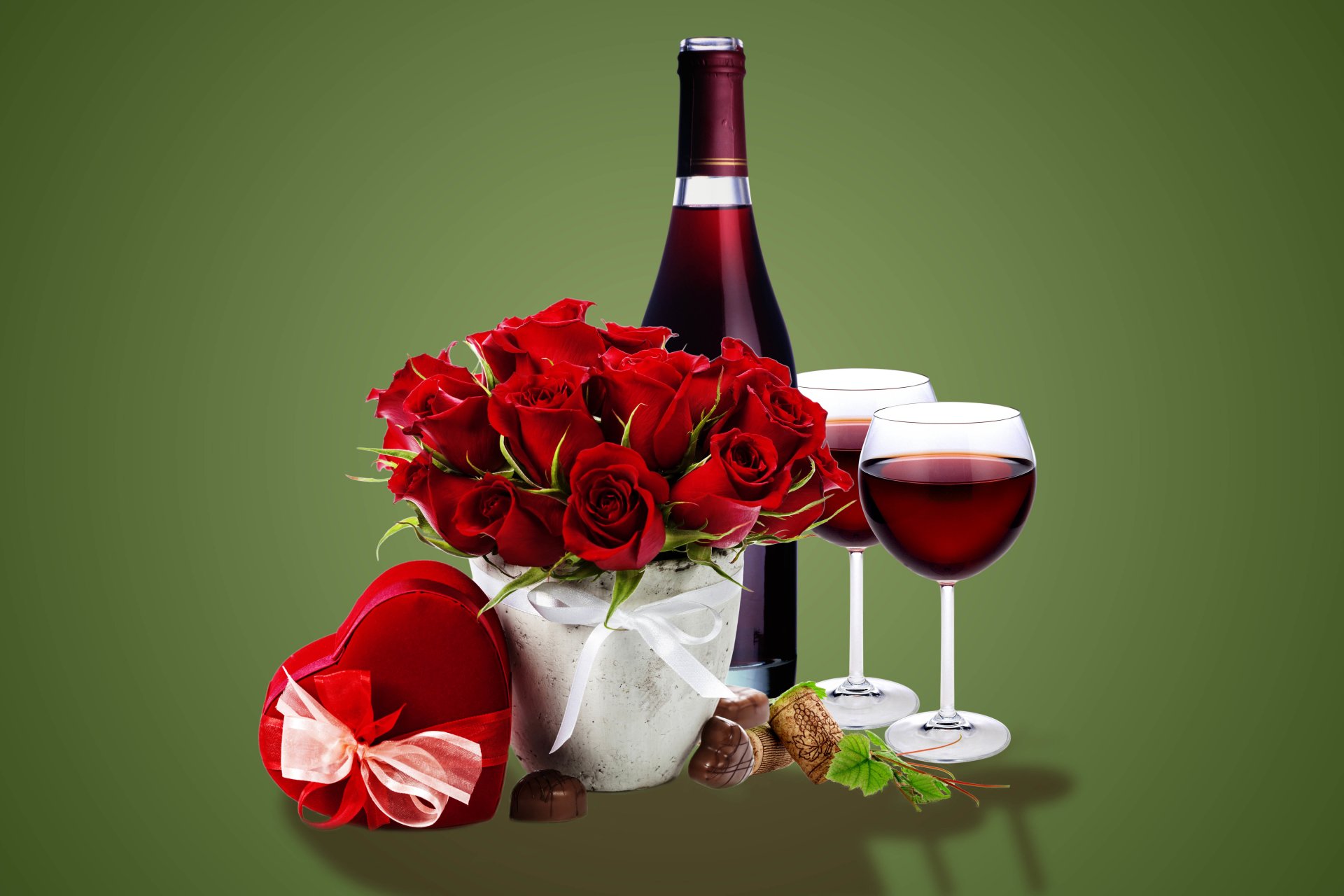 romantic roses flowers gift wine glass glasse