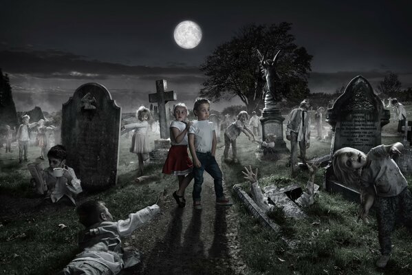 Pomysły na zdjęcia na Halloween w nocy na cmentarzu